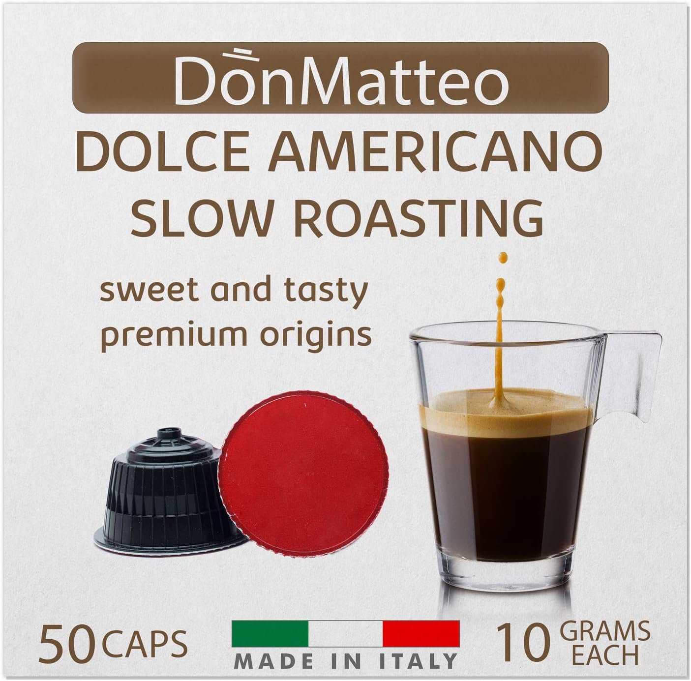 DonMatteo 50 Dolce Americano - Dolce Gusto Compatible Coffee Capsules (10g x 50 Pods 50 Servings)