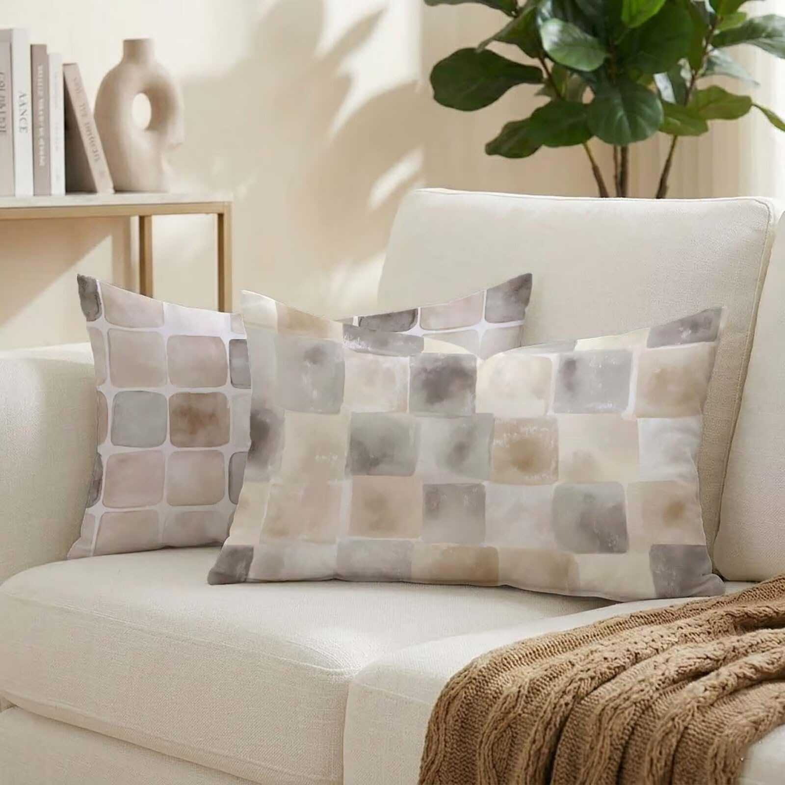 Lin taie d'oreiller pour jardin style géométrique de qualité : lot de 2 housses grises 40x80cm