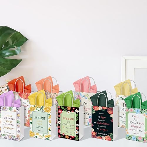 Miniatura 5 de 150 bolsas de regalo de papel con versículos bíblicos de Navidad, a granel con tarjeta, bolsa de fiesta religiosa con asa, envoltura cristiana
