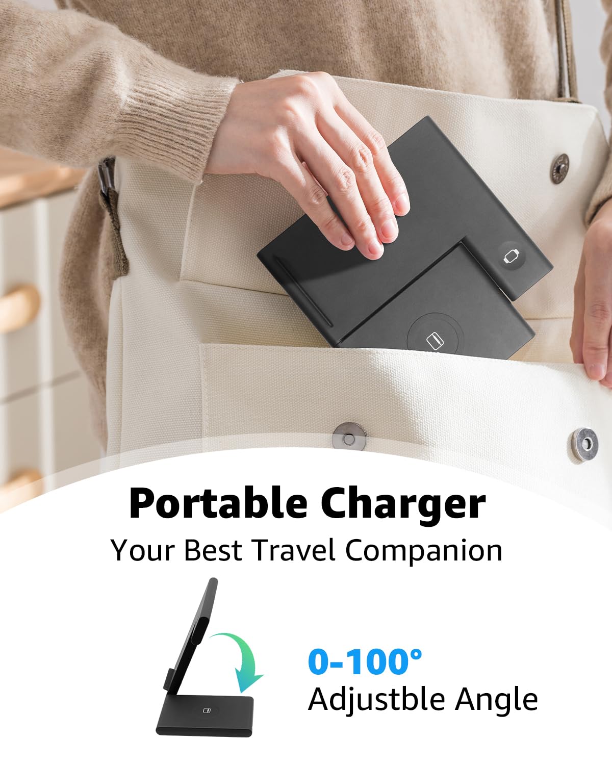 Stazione di ricarica wireless pieghevole 3 in 1 per dispositivi Apple, supporto caricabatterie wireless veloce da 15 W per iPhone 17/16/15/14/13 /Plus/Pro/Pro Max/12/11, Apple Watch 10/9/8/7/Ultra2