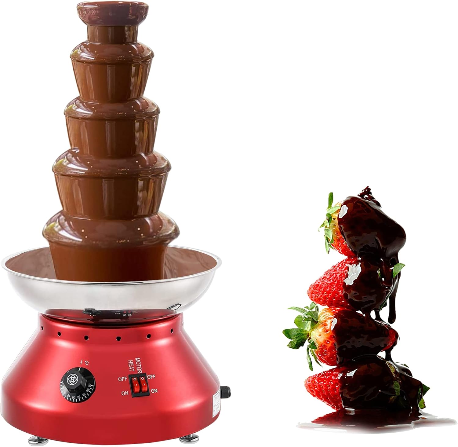 5-Tier Chocolate Fondue Fountain Machine Stainless Steel Commercial Chocolate Warmer Fountain for Chocolate Party Decor Wedding Restaurant, 30℃~110℃ Adjustable