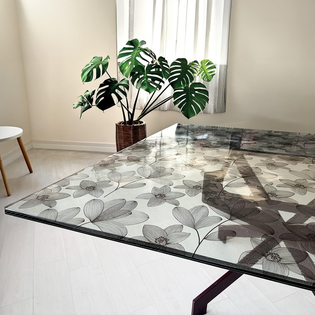 emmevi Tovaglia Trasparente Decorata Glitterata Pellicola Pvc Tavolo Antimacchia Spessa 100x180 Fiori (C)