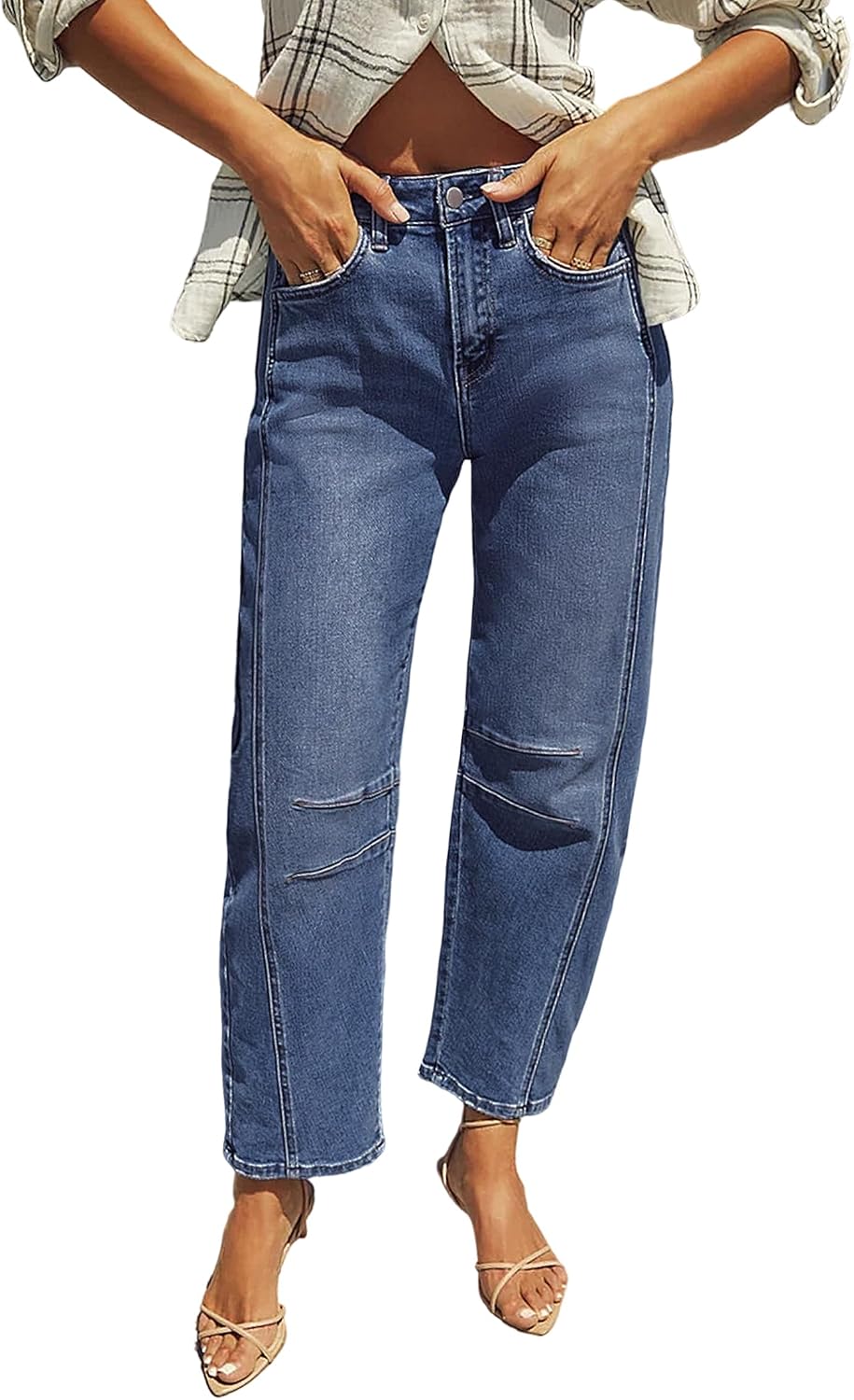 IWD Baggy Barrel Jeans for Women Trendy Vintage High Waisted Wide Leg Boyfriend Y2K Denim Ankle Pants with Pockets