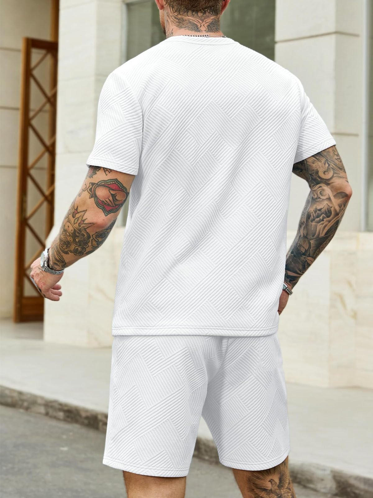 Ropa Verano Hombre 2 Piezas Conjunto de Verano Hombre Jacquard Conjunto de Chándal de Manga Corta para Uso Diario y Vacaciones