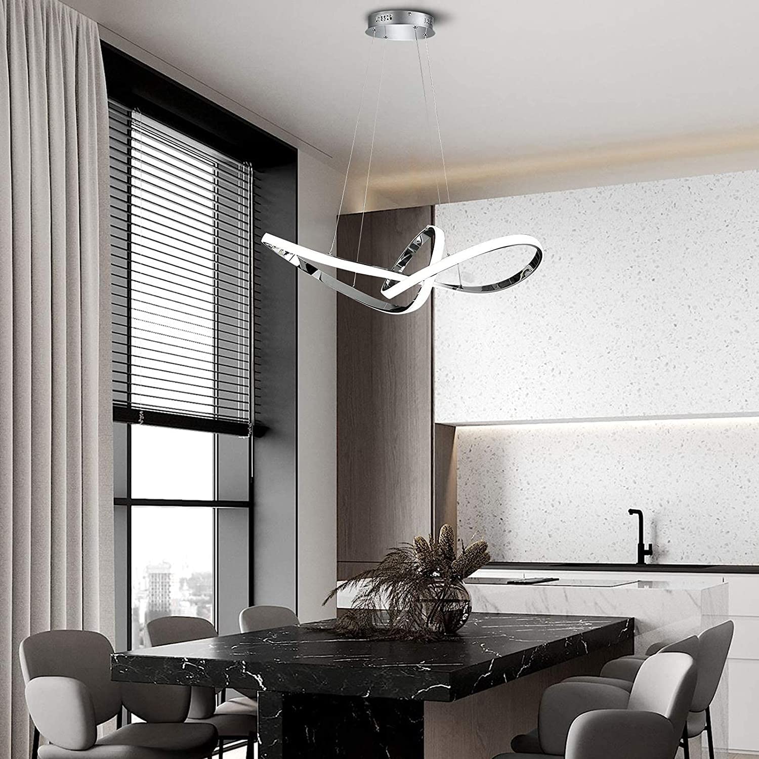 Światło sufitowe żyrandola, nowoczesna elegancka fala w stylu LAME LED Lampa LED, lampa ściemniacza z pilotem, białe światło 3000k, 36 W