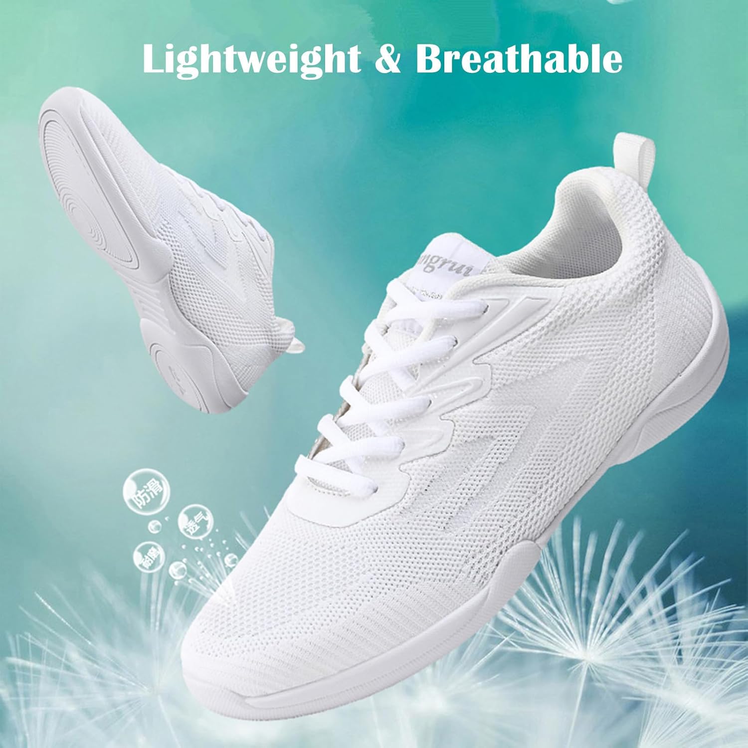 DADAWEN Adult & Youth White Cheerleading Dance Shoes Athletic Training Lightweight Competition Tennis Sneakers Cheer Shoes