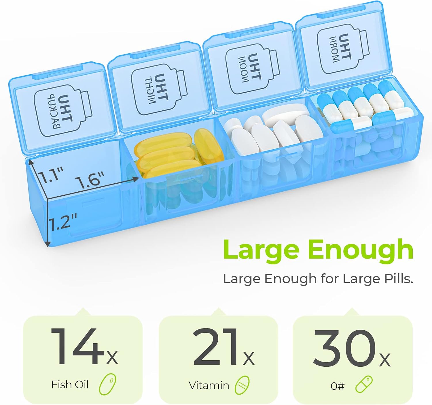 AUVON Extra Large Weekly Pill Organizer 4 Times a Day, 7 Day Pill Box, Daily Pill Case with 28 Compartments, Large Enough to Hold the Large Fish Oils, Vitamins, Supplements and Medication
