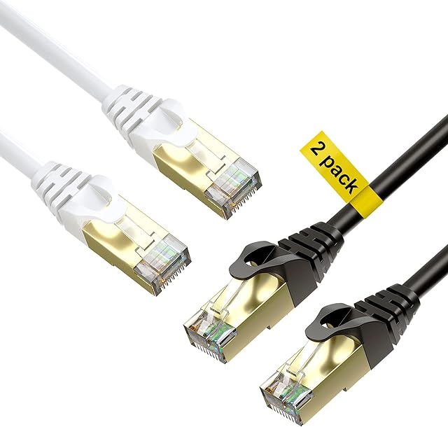BlueRigger CAT7 Ethernet Cable 7.5m - 2 Pack (10Gbps, 1000MHz, RJ45) CAT 7 Gigabit Internet Network LAN Patch Cord - Compatible with Game Consoles, Smart TV, Router