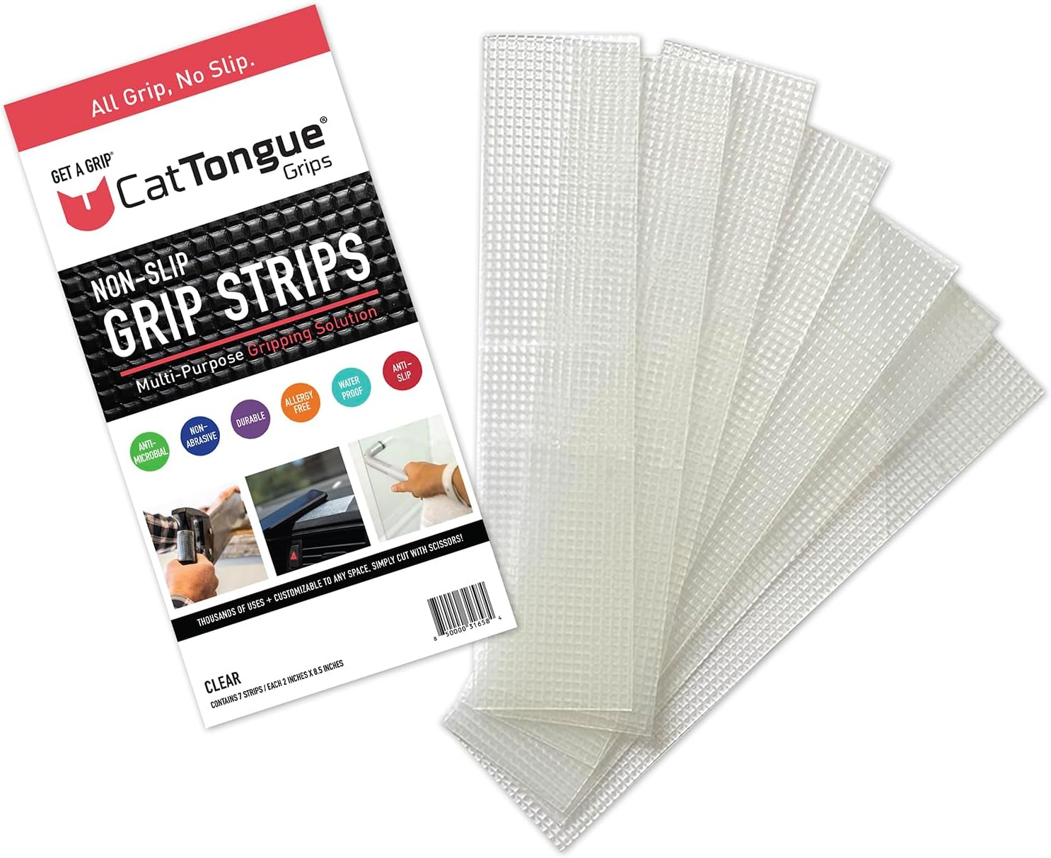 CATTONGUE GRIPS 2” Non-Abrasive Grip Tape Strips - Heavy-Duty, Waterproof Anti-Slip Tape for Furniture, Bathtubs, Frames, Gaming & More - Indoor & Outdoor Anti-Slip Solution (Clear, 1-Pack)