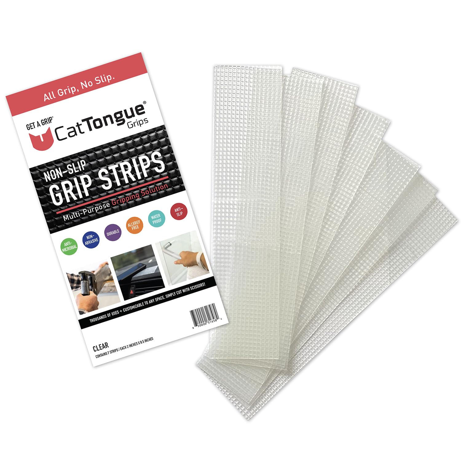 CATTONGUE GRIPS 2” Non-Abrasive Grip Tape Strips - Heavy-Duty, Waterproof Anti-Slip Tape for Furniture, Bathtubs, Frames, Gaming & More - Indoor & Outdoor Anti-Slip Solution (Clear, 1-Pack)