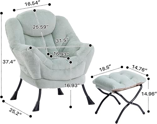 Miniatura 383 de HollyHOME - Silla perezosa grande de tela para sala de estar, silla de lectura, acogedora silla de descanso con reposabrazos, sofá de ocio, color