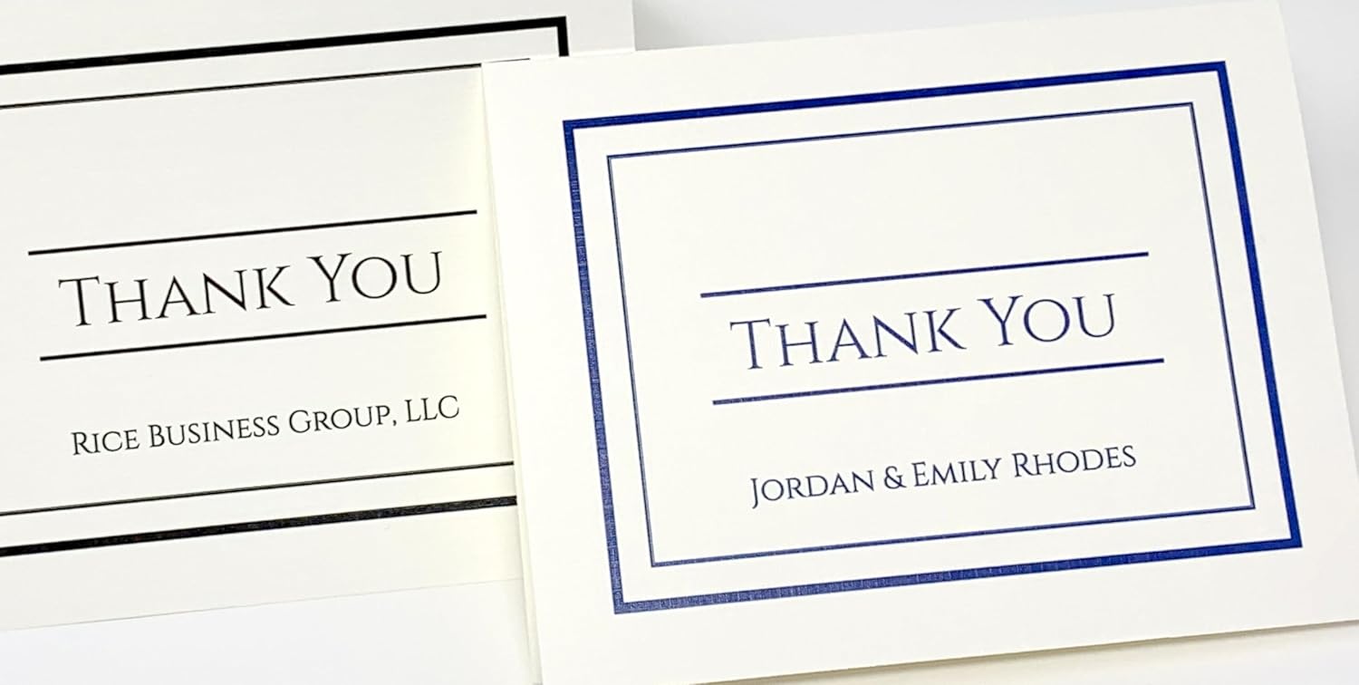 Pen & Pad Stationers Personalized thank you note cards with envelopes. Heavy weight, white linen textured folding cards. Blank inside. Optn'l return address labels (20 pack)