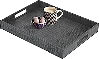 Vista 3 de HofferRuffer Bandeja Rectangular para Servir con Asas con Orificios para Mesa de Café, Desayuno, Té, Comida, Mayordomo - Encimera, Cocina, Bandeja