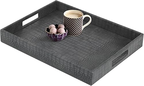 Miniatura 3 de HofferRuffer Bandeja Rectangular para Servir con Asas con Orificios para Mesa de Café, Desayuno, Té, Comida, Mayordomo - Encimera, Cocina, Bandeja