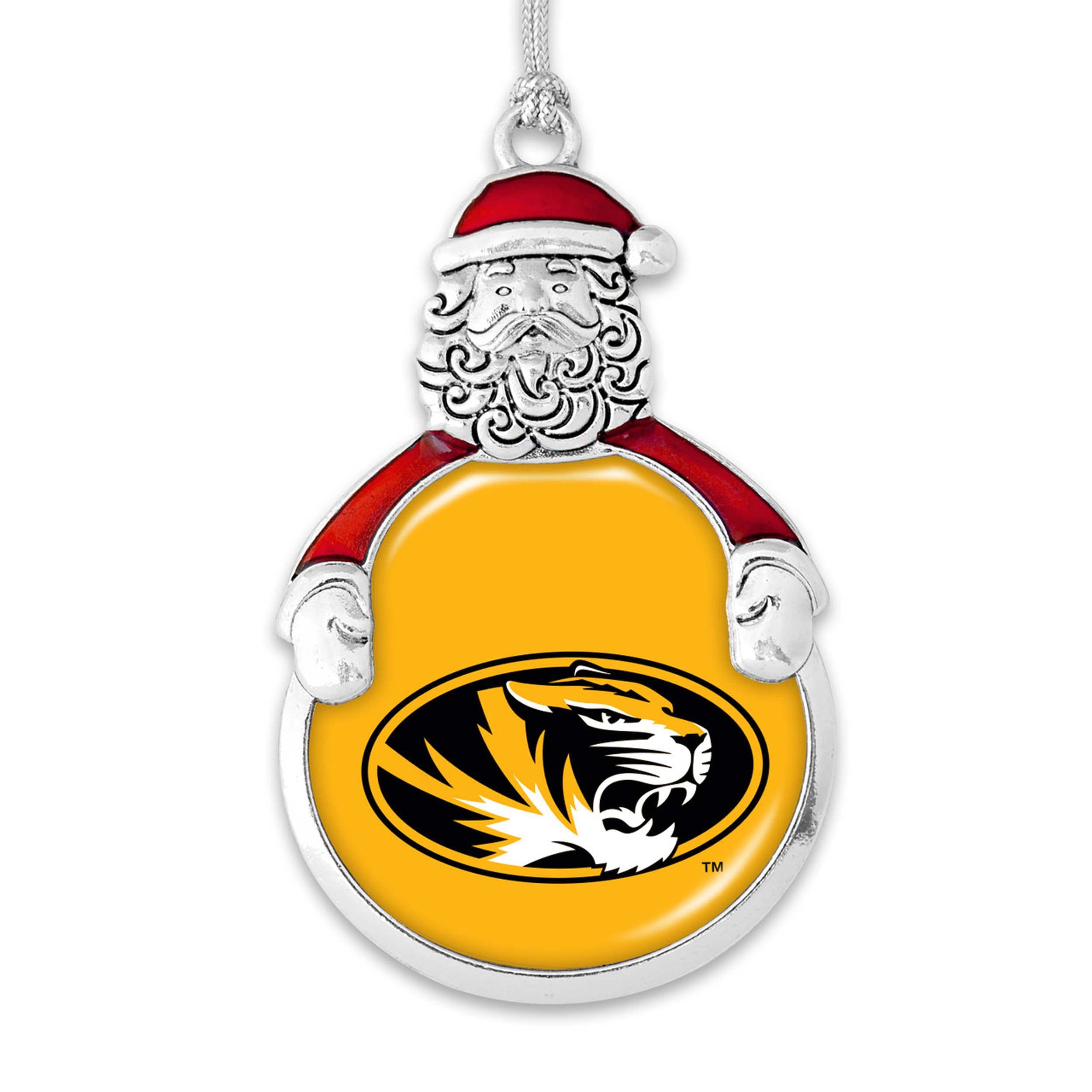 Missouri Tigers Santa with Team Logo Silver Metal Christmas Ornament Gift Tree Decoration