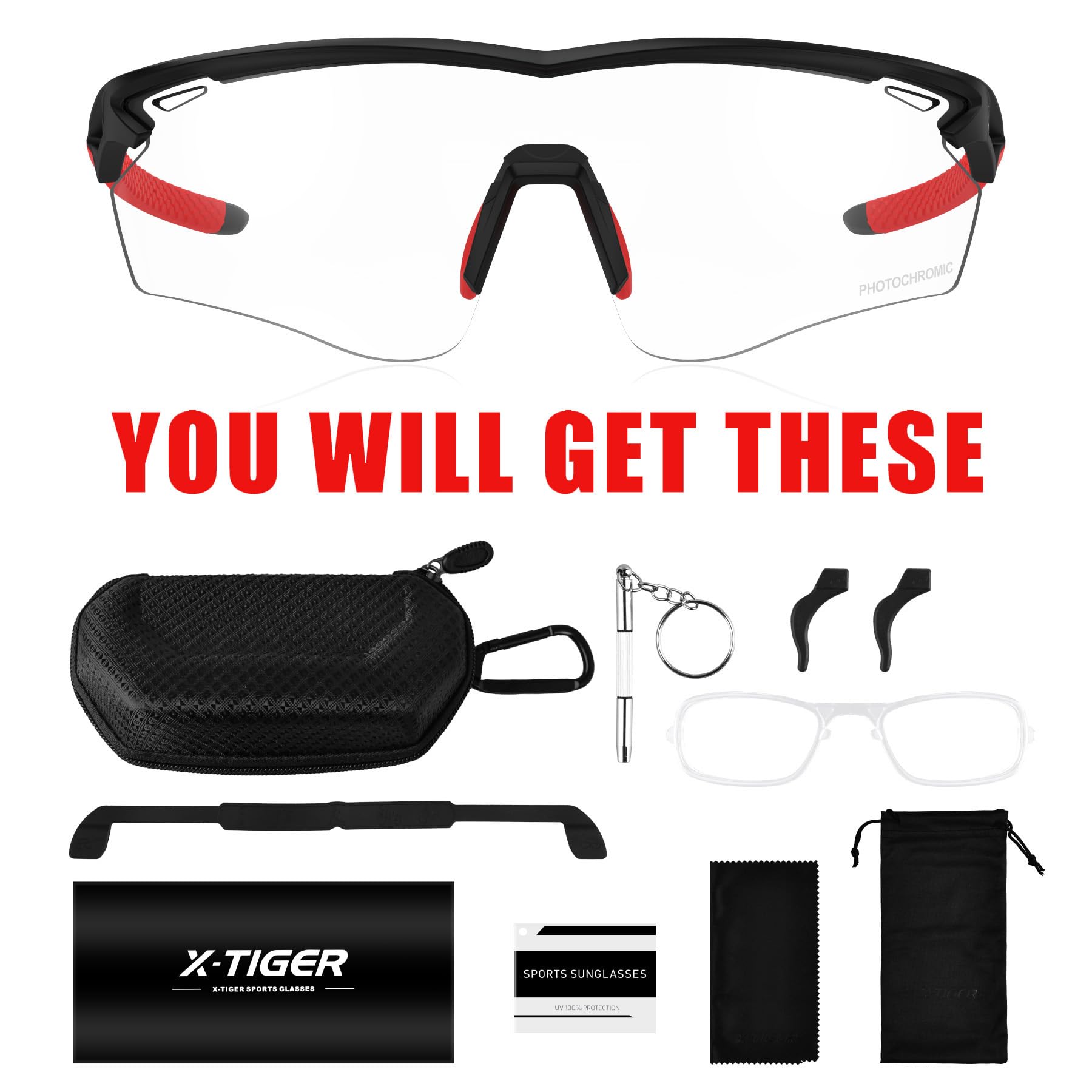 X-TIGER Lunettes de Cyclisme Photochromiques pour Homme Femme Cadre en TR90 Transparente Parfaites pour Vélo VTT et Running Sport
