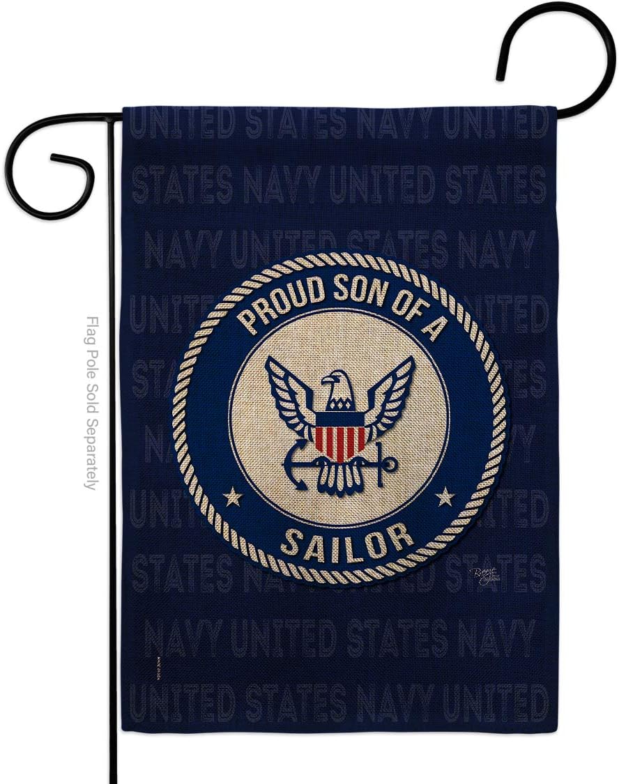 Navy Proud Son Sailor Garden Flag Armed Forces USN Seabee United State American Military Veteran Retire Official Small Decorative Gift Yard House Banner Double-Sided Made In USA 13 X 18.5