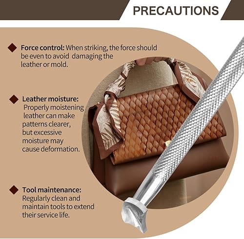 Miniatura 11 de Herramientas de estampado de cuero para manualidades de cuero, herramienta de sello de cuero con patrón de escamas de dragón con acero inoxidable 304