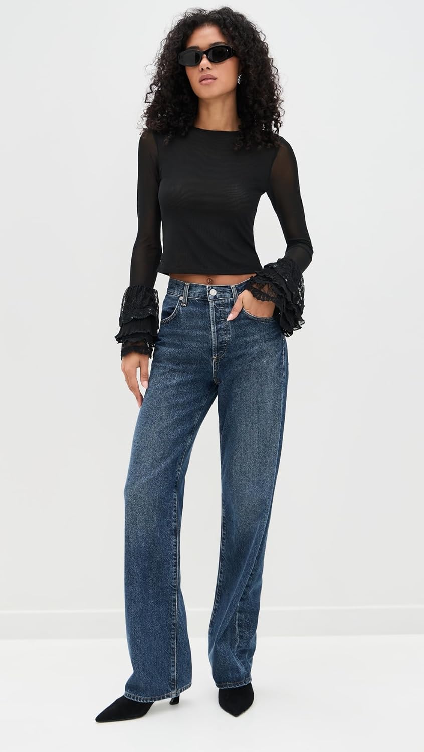 alice + olivia Women's Delaina Crop Top with Ruffle Cuffs - Image 3