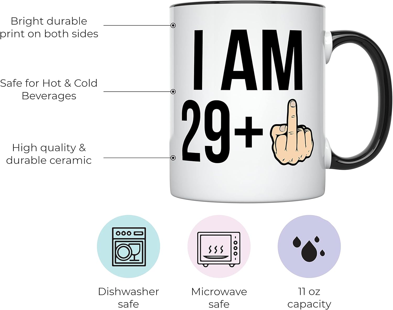 YouNique Designs Funny 30th Birthday Coffee Mug for Him, 11 Ounces, 30 Year Old Birthday Cup for Men, Mug for 30 Year Old Men, Coffee Cup for Men Turning 30 (Black Handle) - Image 2