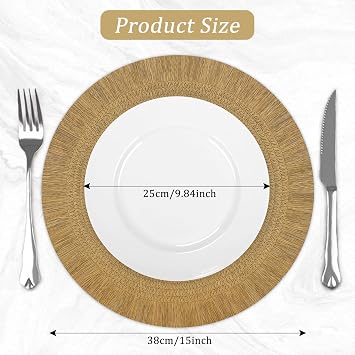 comfoyar Round Braided Placemats Set of 6, 38cm Non-Slip Paper Woven Place Mats with Long Tassel, Rustic Table Mats for Home Kitchen Dining Party Restaurant Farmhouse Decoration, Brown