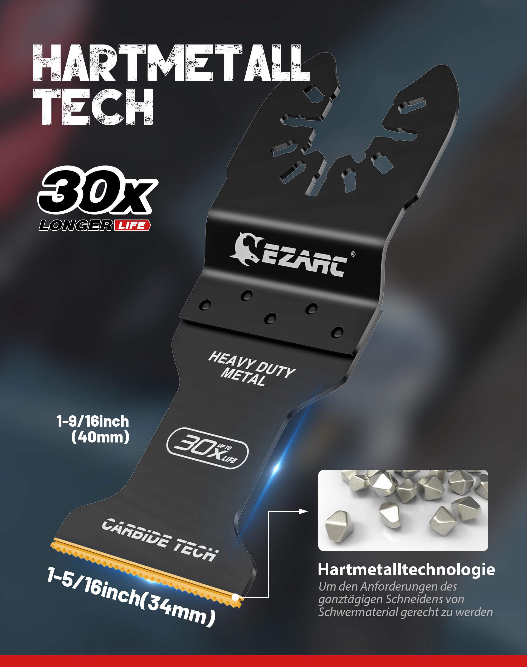 EZARC Hartmetall Multitool Sägeblätter, für Metall und Bolzen, 10tlg | Carbide-Zähne, 30-fache Lebensdauer, Carbide-Laserschweißtechnologie, für Edelstahl, gehärtete Schrauben, Stahlnägel