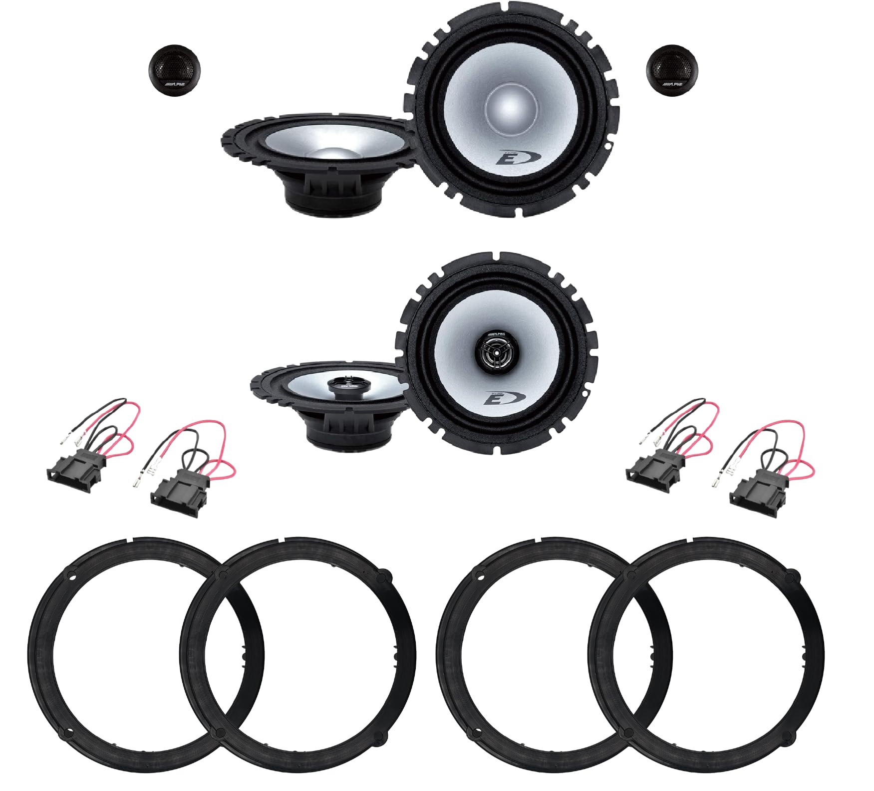 Kit de 6 Altavoces Alpine SXE-1750S + SXE-1725S para VW Golf IV de 165 mm con 2 Soportes Delanteros, 2 Traseros y 4 connectores