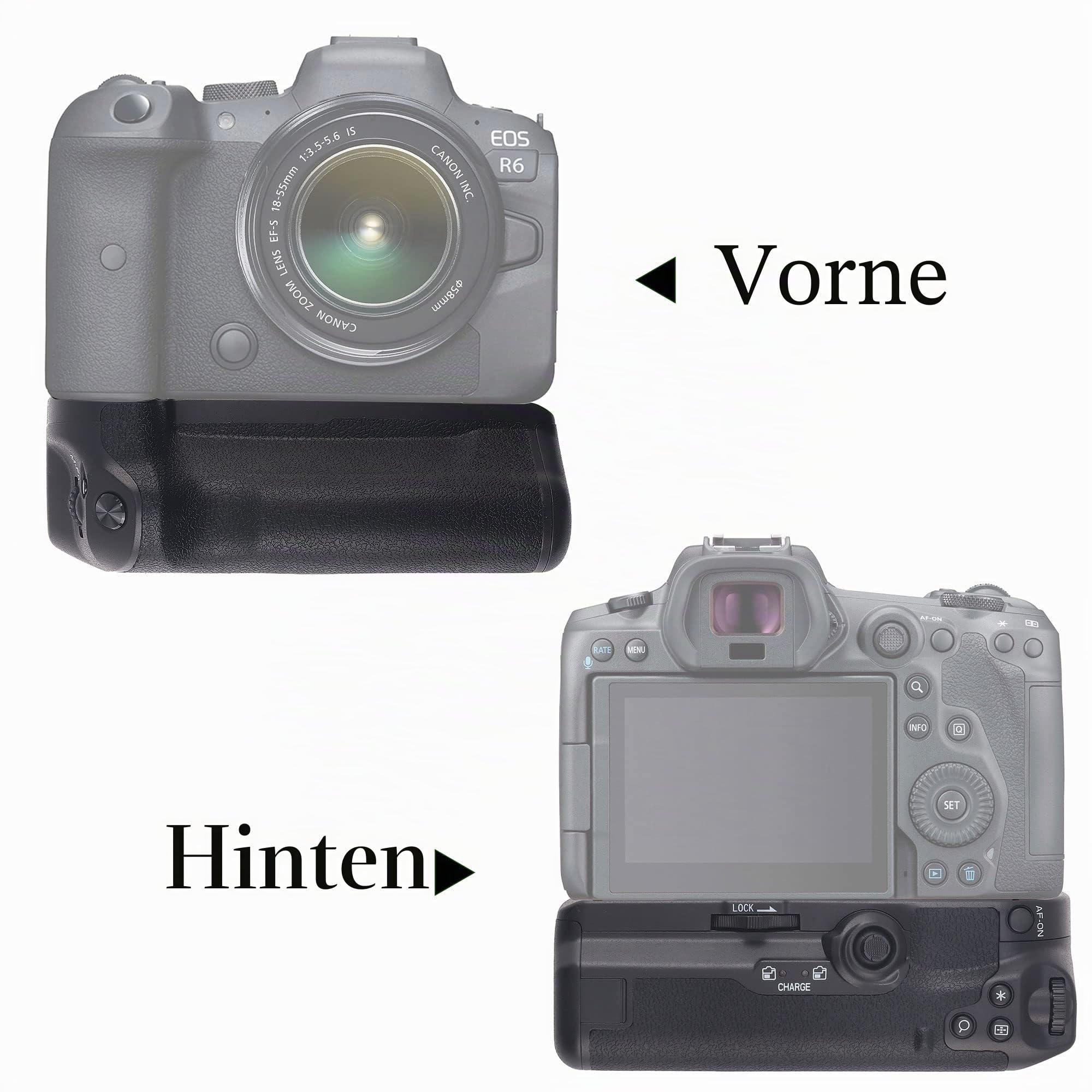 Hersmay Vertikaler R6/ R6II Batteriegriff für Canon EOS R5 R5C R6 R6 Mark II DSLR Kamera, Ersatz für Canon BG-R10 Batteriehalter für bis zu Zwei LP-E6 LP-E6NH LP-E6N Akkus