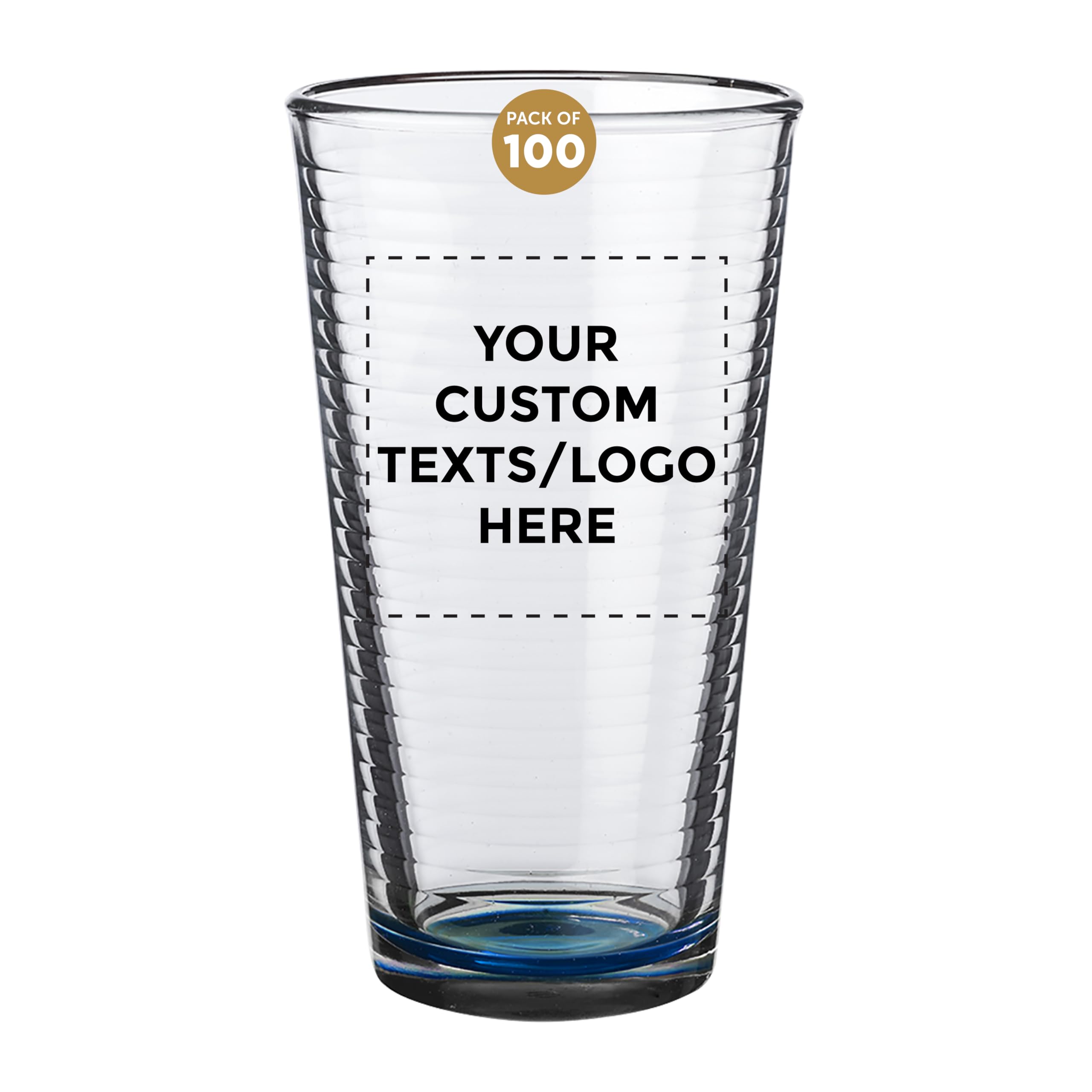 Custom Spiral Pint Glass 16 oz. Set of 100, Personalized Bulk Pack - Beer Glasses, Heavy Duty Drinkware - Blue