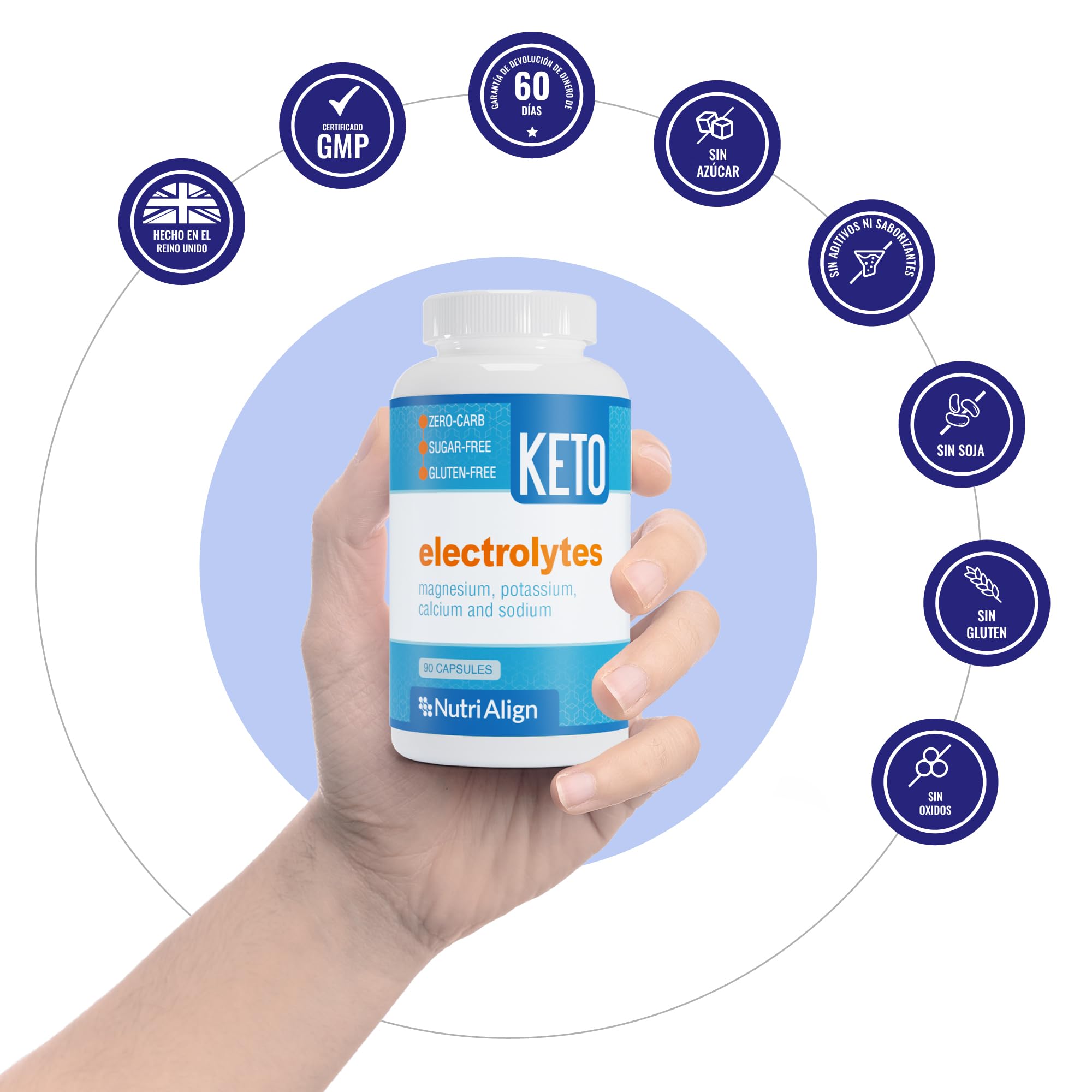 Nutri-Align Electrolitos Cetogénicos | 90 Cápsulas | Electrolitos de Sodio, Potasio y Magnesio | Electrolitos Sin Azúcar 300mg de Citrato de Magnesio, 297mg de Potasio y 100mg de Calcio y Sodio