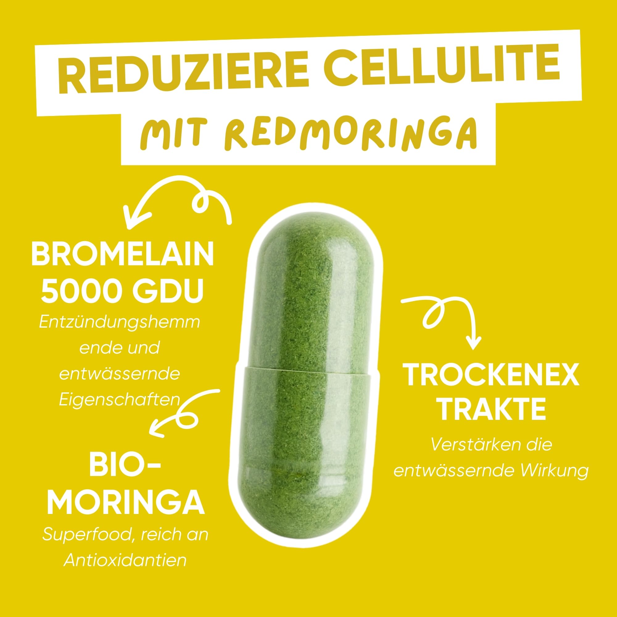 Bromelain Hochdosiert 5000 GDU – NEUE FORMEL 100% Natürlich Anti-Cellulite Komplex mit Bio Moringa, Ananas Enzym - 60 Vegane Kapseln - Made in Italy