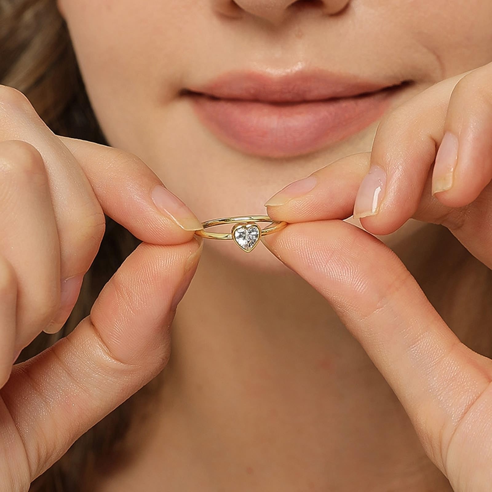 9 Karat/14 Karat/18 Karat Gelbgold Partnerringe Moissanit Weiß, Promise Ring Herz