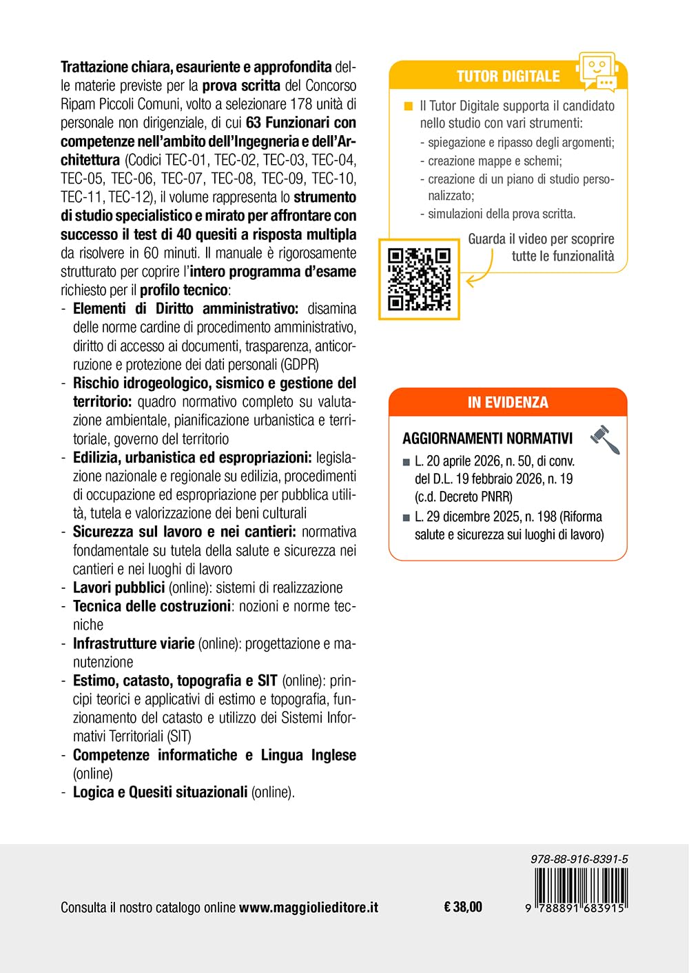 Concorso RIPAM piccoli comuni: 178 posti 63 funzionari con competenze nell'ambito dell'Ingegneria e dell'Architettura. Teoria e test per la preparazione della prova unica