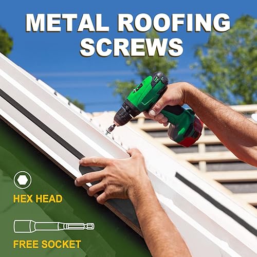 Miniatura 5 de LIONMAX Tornillos de metal para techos #10 × 2 pulgadas, 300 unidades, tornillos de techo de chapa de metal pintado en blanco, arandela de goma,