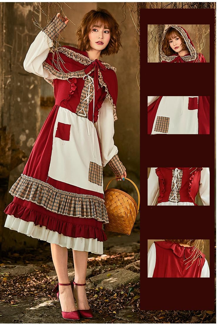 [尚基製造] ハロウィン衣装 仮装 ドレス 赤ずきん つきマント 喫茶店 可愛いメイド服 コスプレ 衣装 ワンピース マント 可愛い コスチューム パーティー カーニバル イベント 舞台ステージ 結婚式 プレゼント 演出服 ハローウィン クリスマス 誕生日 仮装