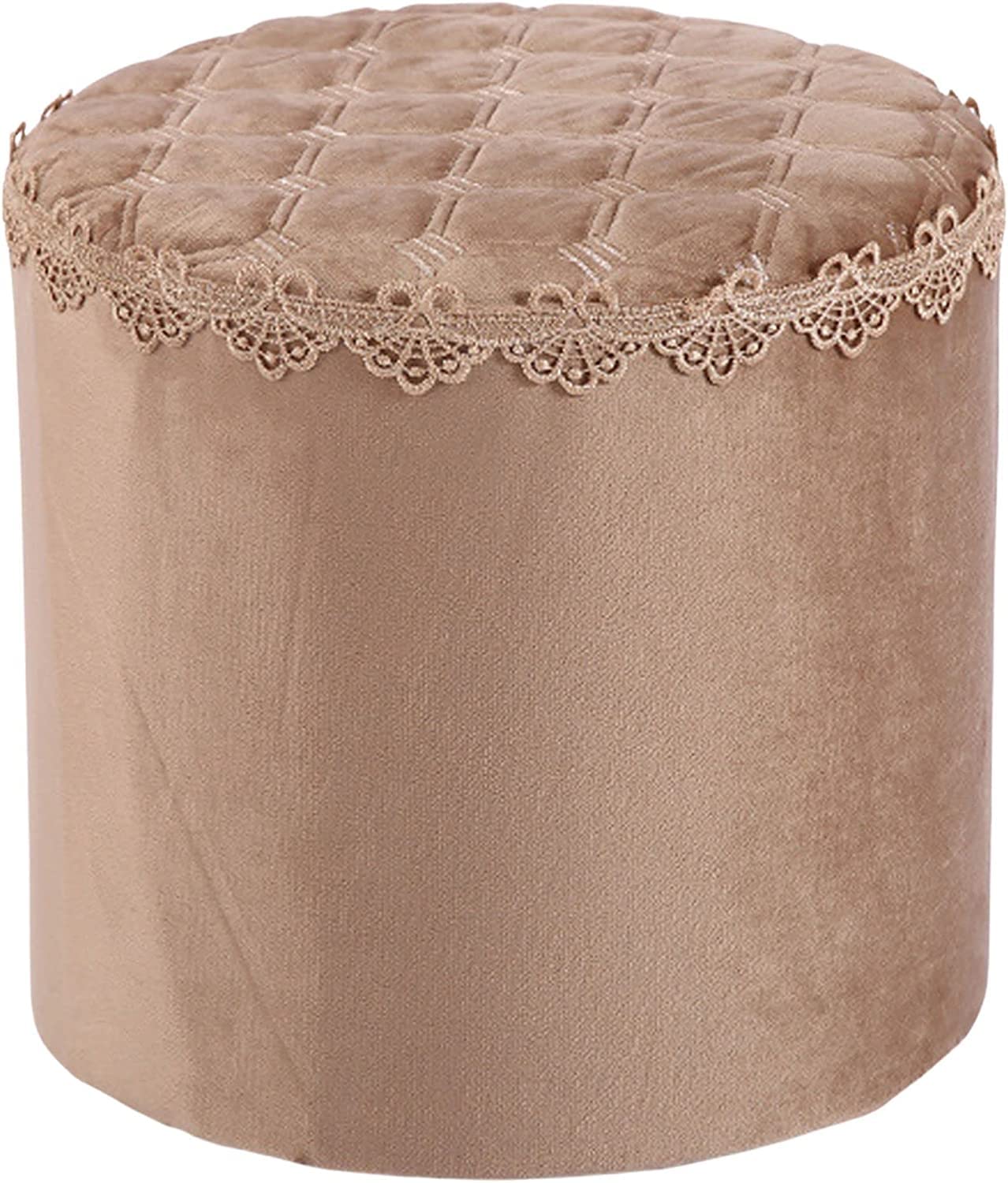 Pouf rond en tissu kaki 32x28 cm | Tabouret bas empilable