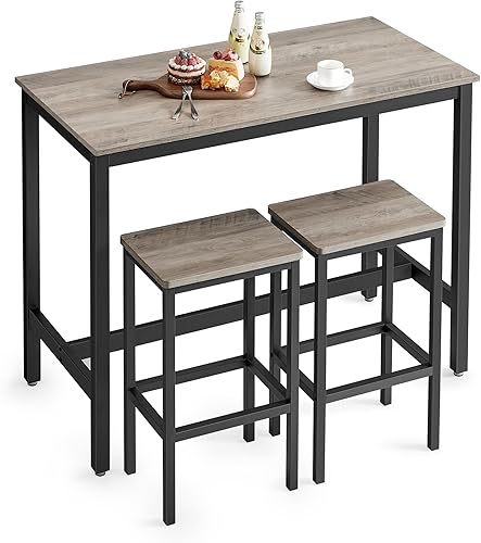 Miniatura 11 de VASAGLE Juego de mesa y sillas de bar, mesa rectangular con 2 taburetes, juego de pub de comedor para 2, ahorro de espacio para desayuno de cocina,