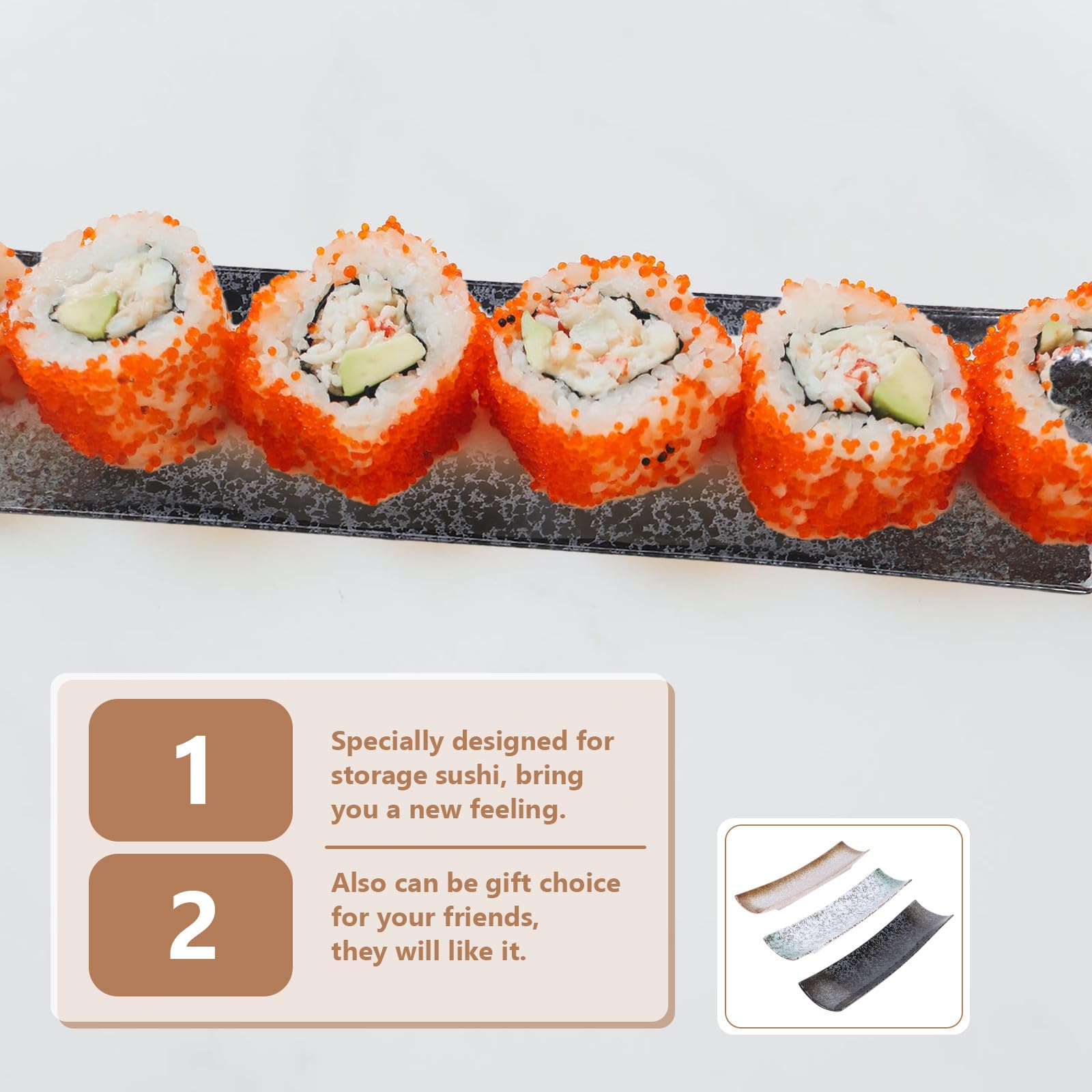 Lot de 3 Assiettes Rectangulaires Japonaises en Céramique Design Attrayant pour Service et Rangement de Sushi, pour Hôtels et Fêtes Spéciales Style Aléatoire
