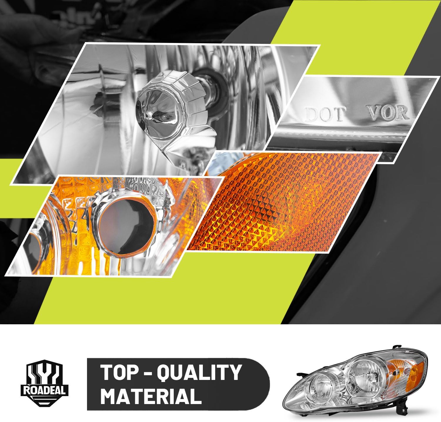 Headlights W/Bulbs for 2003 2004 2005 2006 2007 2008 Toyota Corolla Halogen Headlamp Replacement Driver & Passenger Side