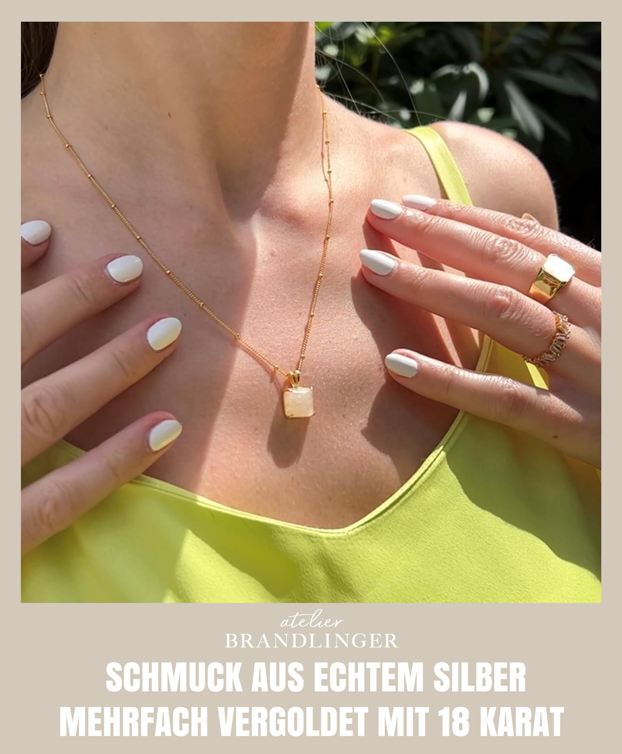 Brandlinger ® Halskette Damen Silber 925. Rosenquarz oder Mondstein Kette. Kette Damen vergoldet mit 18 Karat Gold, Schmuck für Frauen und Mädchen. Kettenlänge verstellbar 45-50cm.