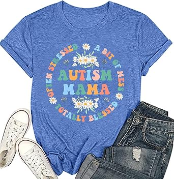 Autism Mama Shirt Autism Awareness Shirt for Women Crewneck Inspirational Short Sleeve Tee Tops