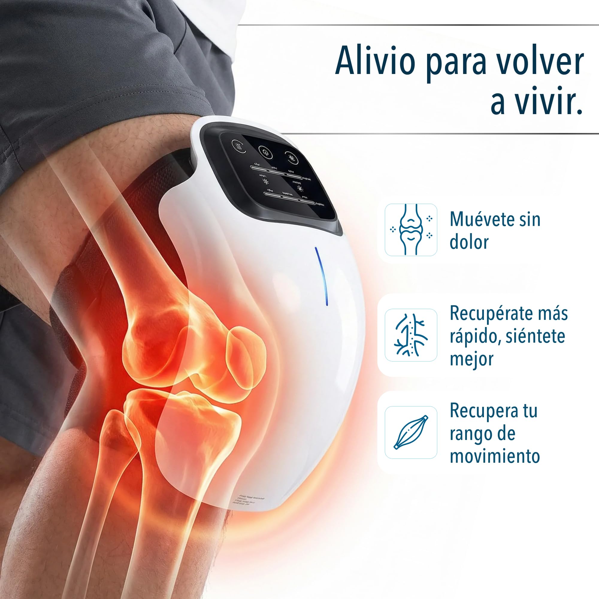 FORTHiQ Masajeador de Rodilla Inalámbrico, Alivio del Dolor Articular por Infrarrojos de Calor Profundo, Terapia con Láser y Vibración, para la Artritis, Tirón de Ligamentos y Lesiones Musculares