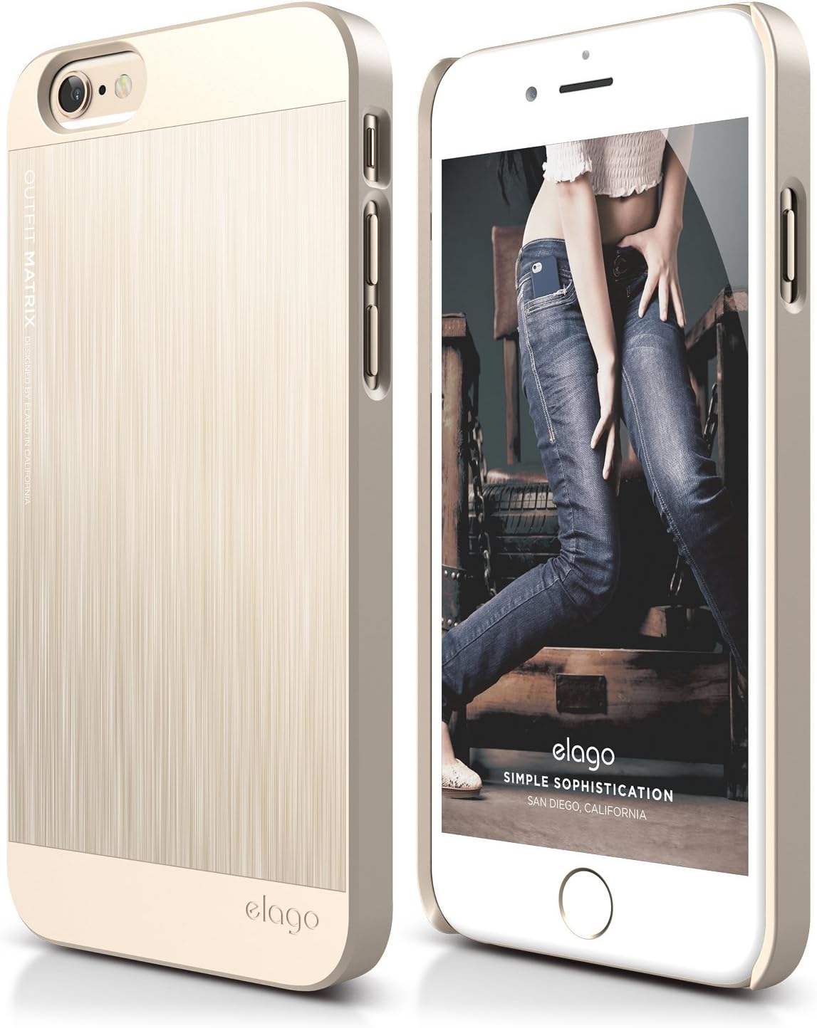 iPhone 6S Case, elago [Outift Matrix][Champagne Gold] - [Premium Hybrid Construction][Brushed Aluminum][Spark Design Award] - for iPhone 6/6S