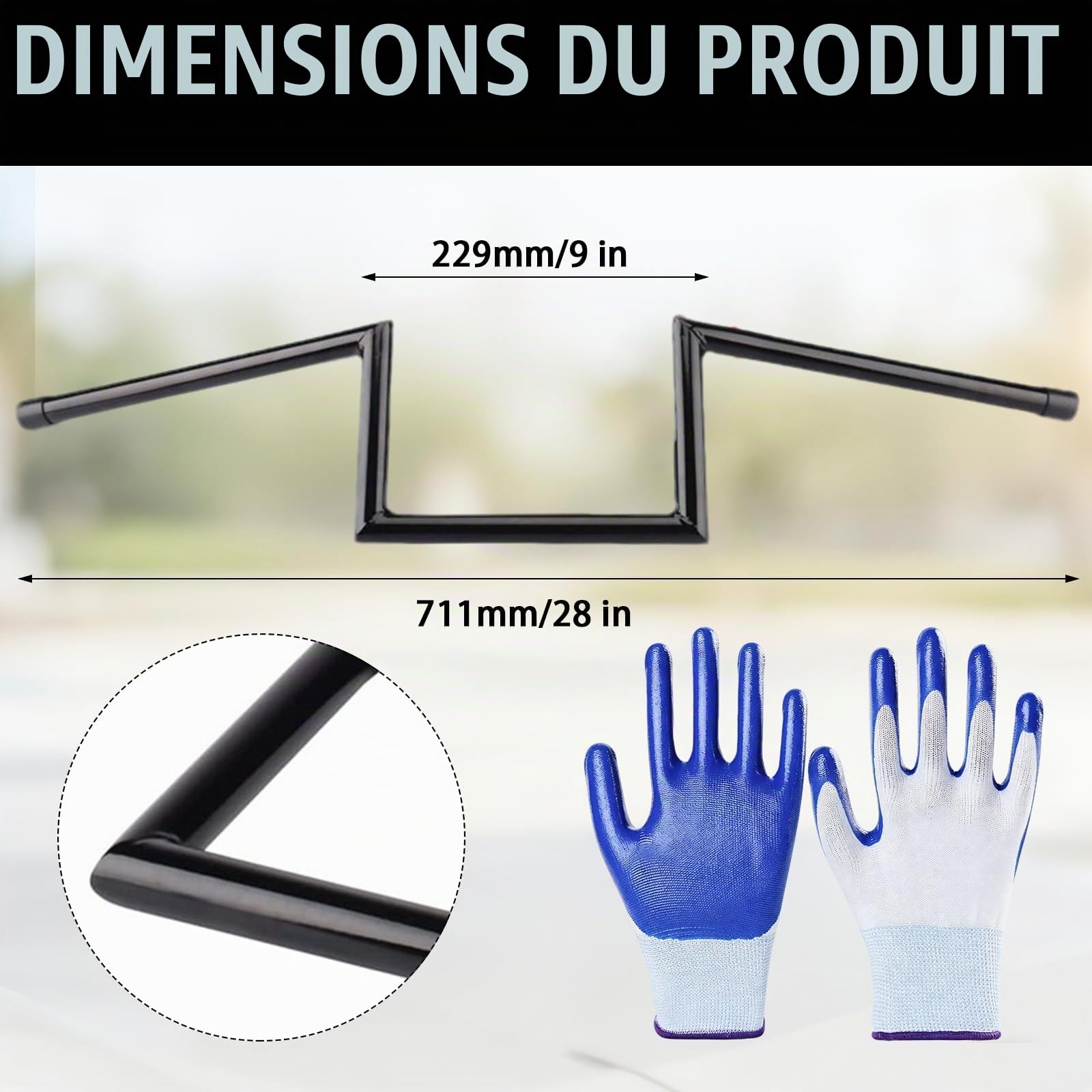 Guidon Moto, Z Bar Ø22 mm 7/8 Pouce, Rehausse 8" En Acier Robuste Avec Abaissement Central Style Chopper Pour Harley Yamaha Suzuki Kawasaki MT07 MT09 Touring Street Bike Cruiser ATV