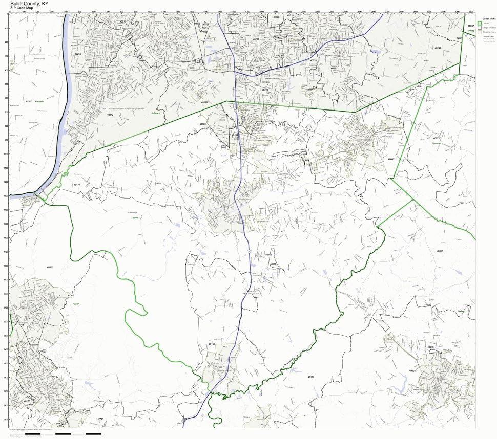 Working Maps Bullitt County, Kentucky KY Zip Code Map Not