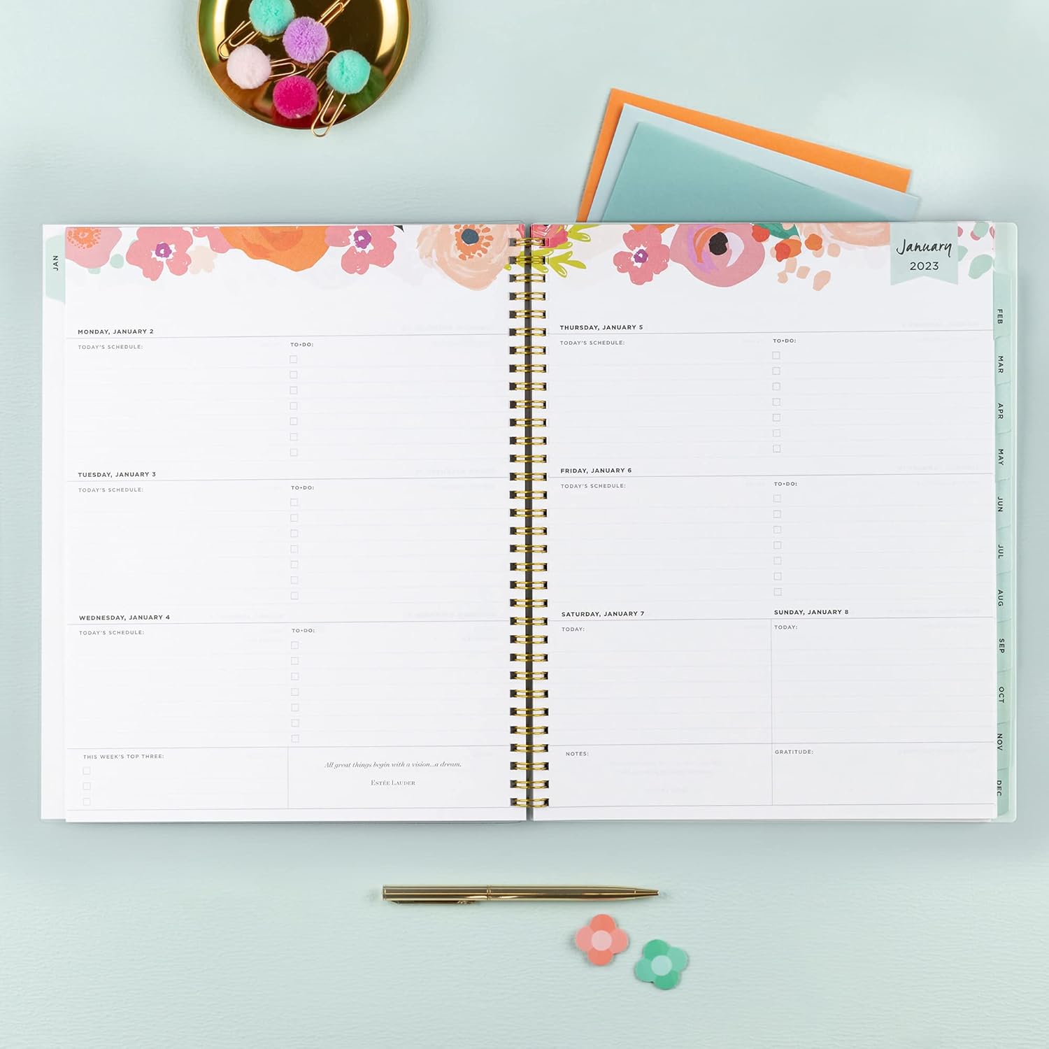 Blue Sky Day Designer for Blue Sky 2023 Weekly and Monthly Planner, 8.5" x 11", Frosted Cover, Wirebound, Secret Garden Mint (140101-23)