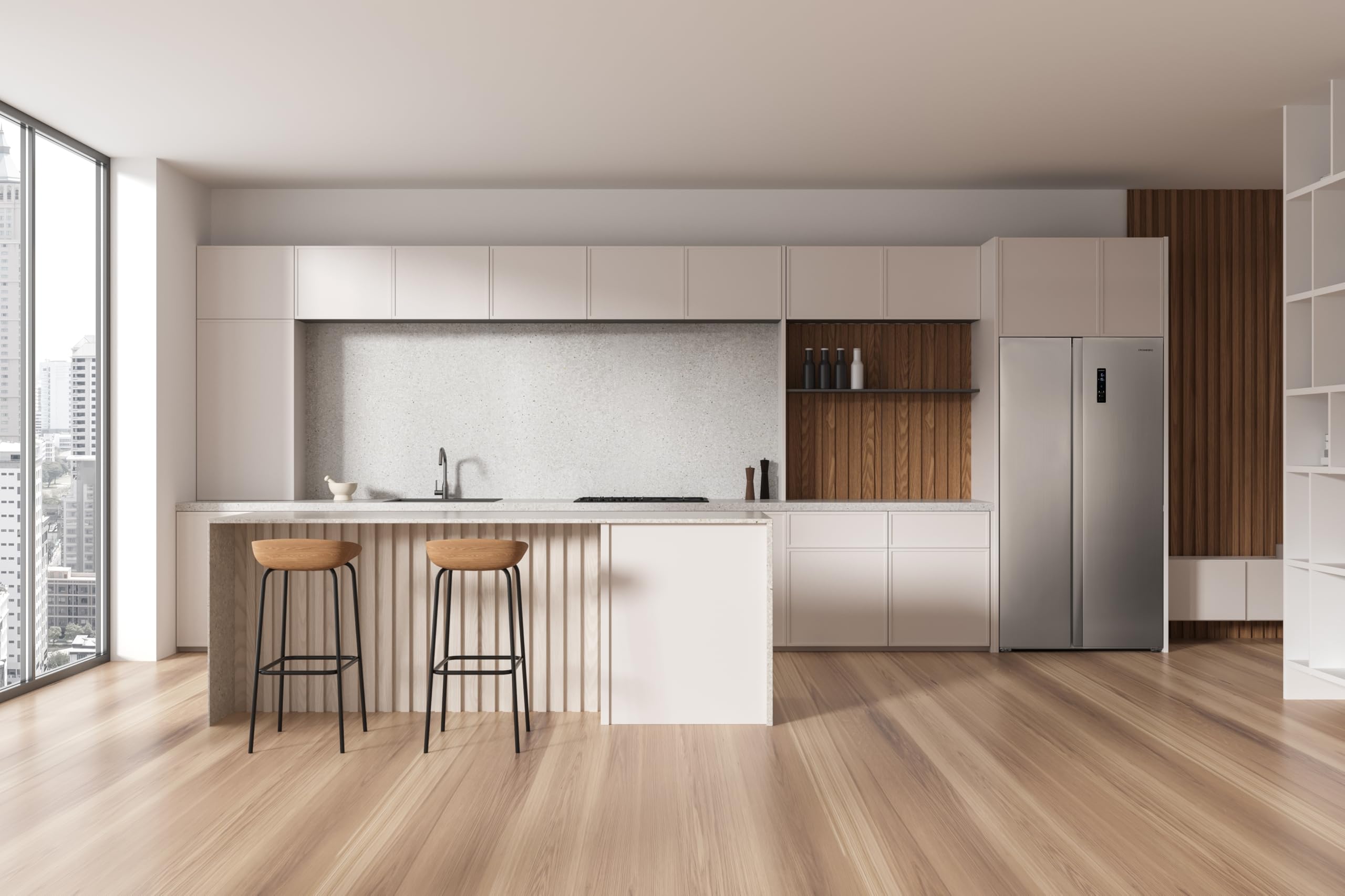 HRH 2P 55N SX Frigorifero Americano Side-by-Side, Total No Frost, 442L, display esterno il soft touch, Classe Energetica E, Altezza 177cm, Larghezza 91cm, Profondità 59cm