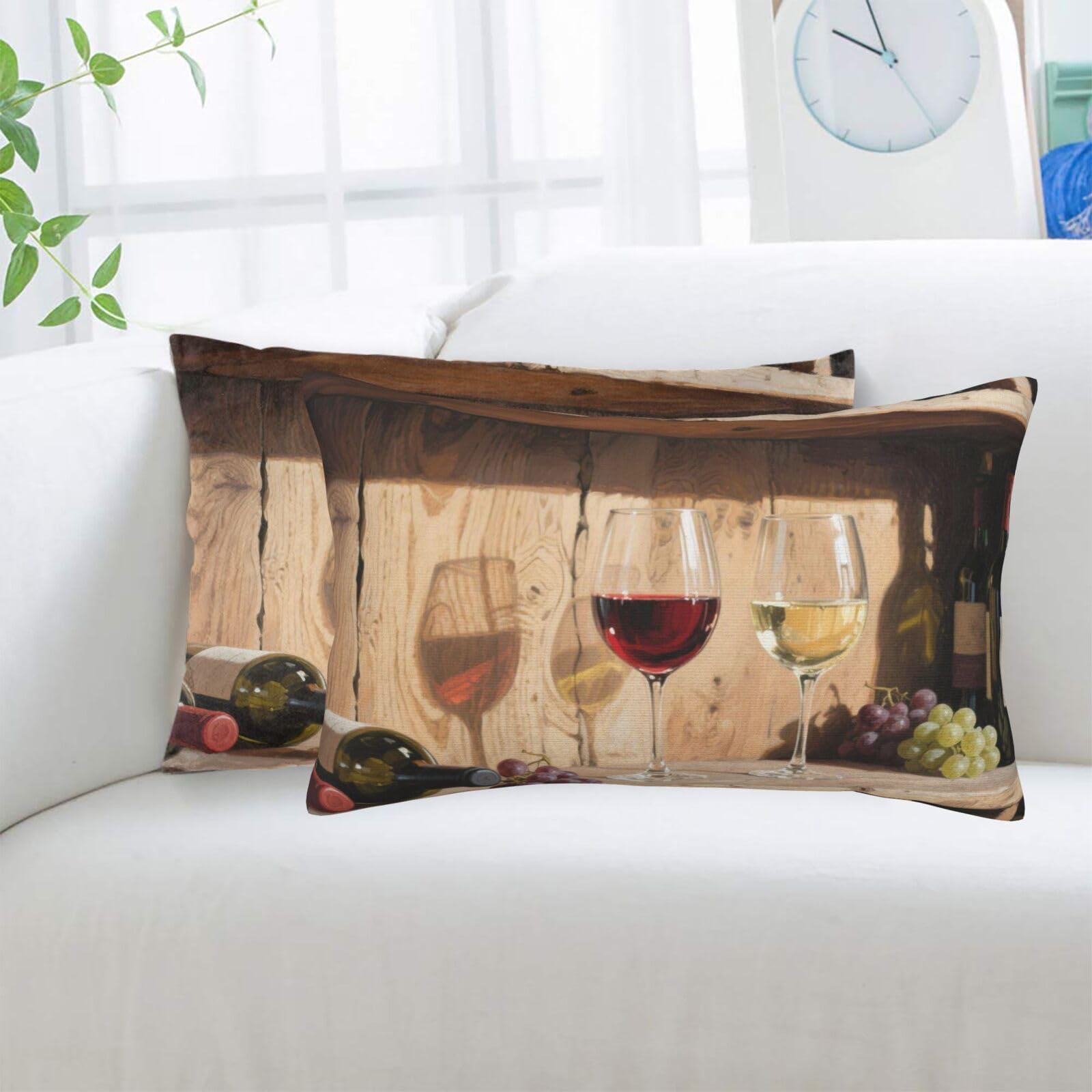 2 Pack Standard Pillowcases Sets, Ultra Soft Comfort Microfiber Plush Pillow Cases Red and White Wine Glasses Decorative Throw Pillow Cover with Hidden Zipper for Bedroom, Sofa, Couch,14"X20"
