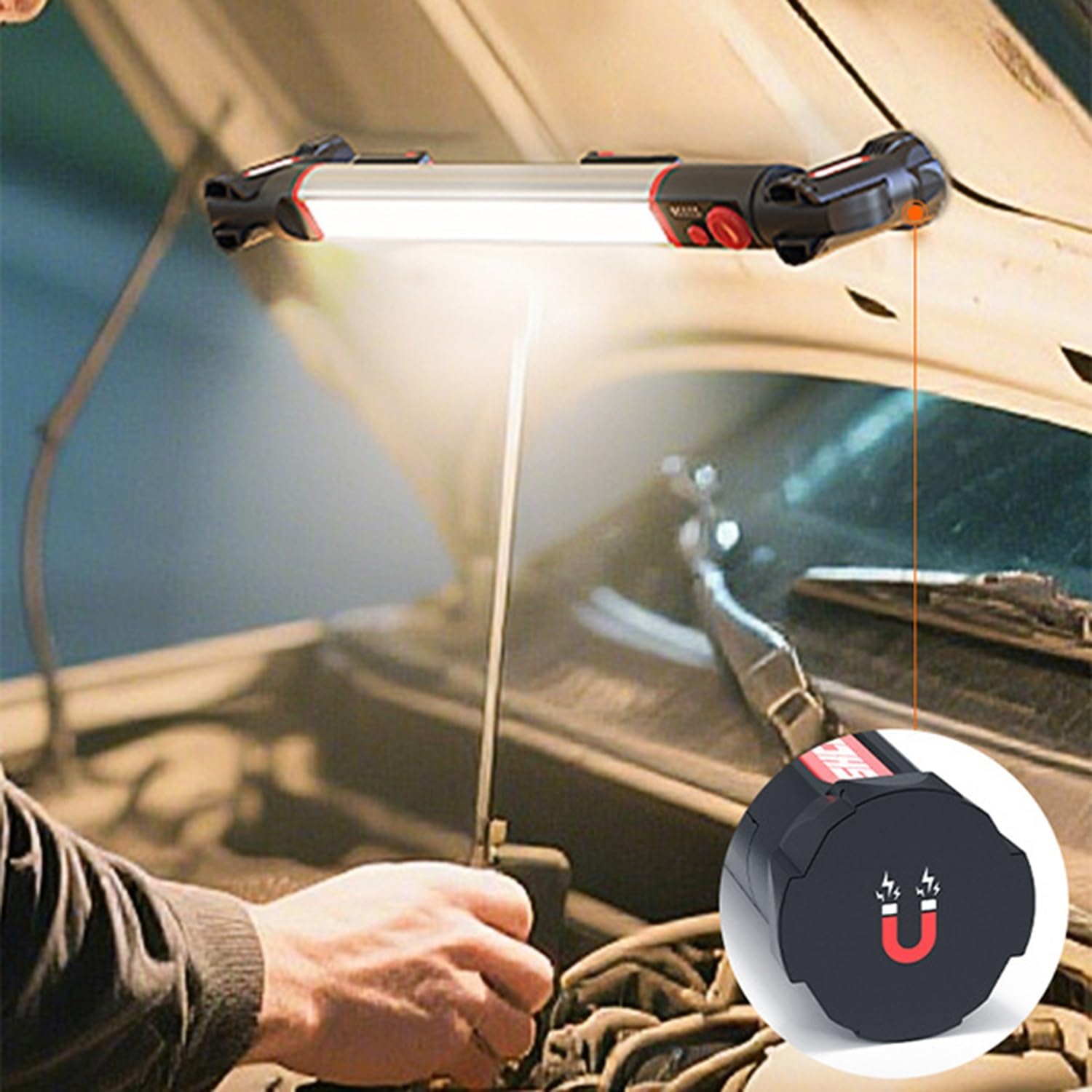 Mechanic Work Light 1200LM High Brightness 5200mAh with Hooks 4 Lighting Modes Long Battery Life Emergency SOS & Power Bank Function