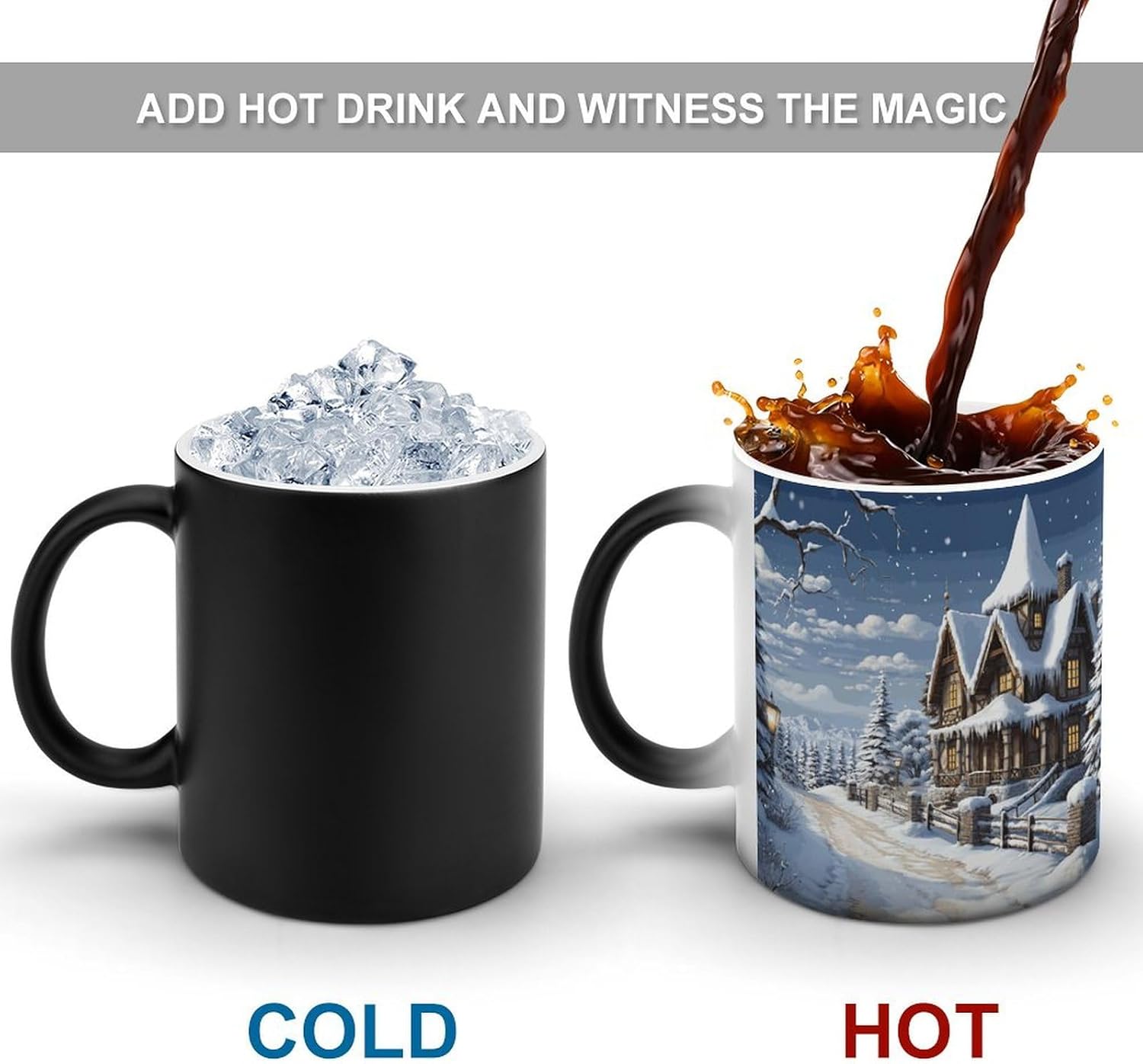 Color Changing Mug Christmas Winter Happy Scene Printed Ceramic Coffee Mug Heat Changing Sensitive Mug Magic Heat Changing Coffee Mug Novelty Coffee Mugs